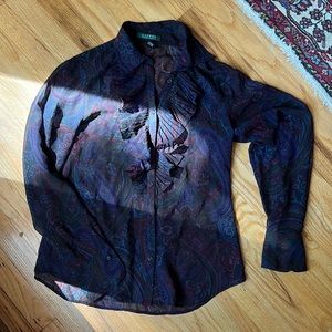 NWOT LAUREN Ralph Lauren Ruffled Purple Paisley Button Down